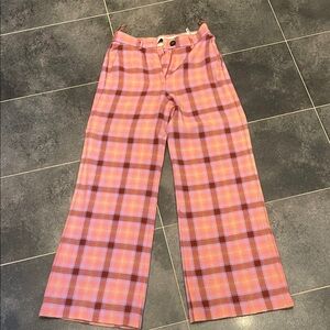 Plaid Wide Leg Pants - Pink and Brown